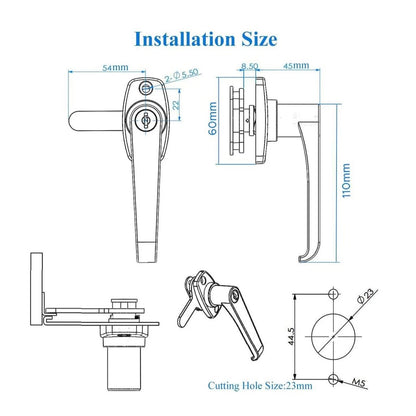 NHDSUO 2 Sets Handle Cam Lock,L-Type Locking Door Handle,Cabinet Chrome