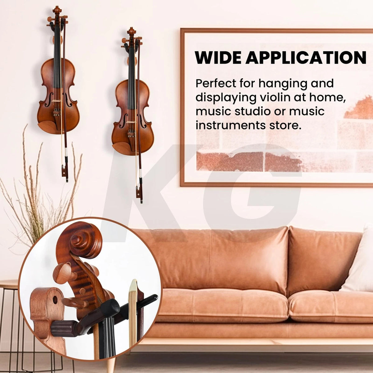KKG Violin Wall Mount Hanger 1 Pack with Bow Hook Home & M, Brown