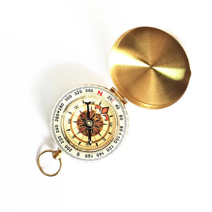 Outdoor Camping Luminous Brass Pocket Watch Style Military Army Compass Keychain
