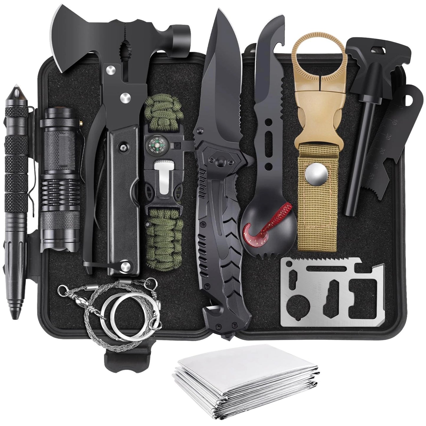 Gifts for Men Fathers Day 14-in-1 Survival Kit - Premium Outdoor Large