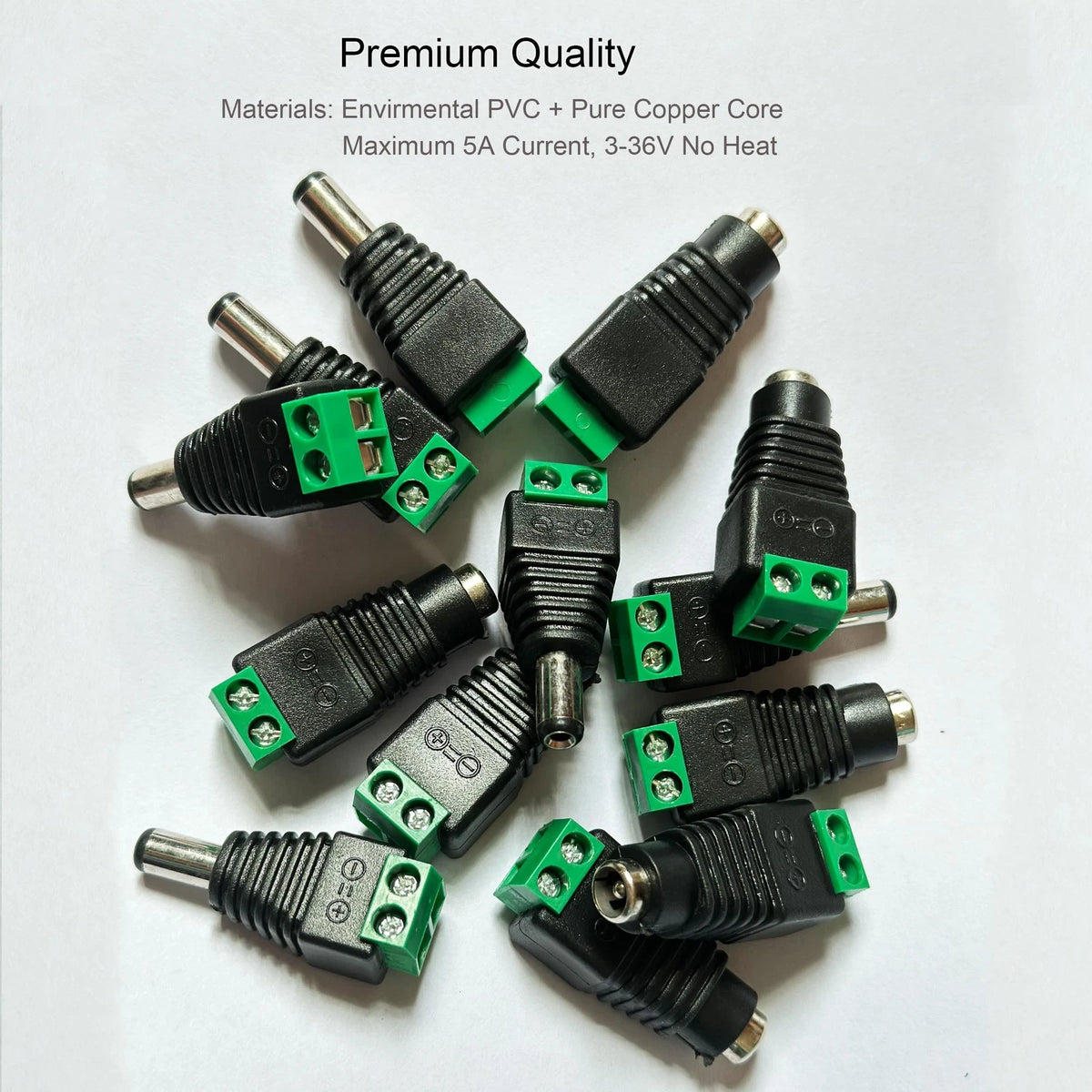 DAYKIT 10 Pairs 12V Male+Female 2.1x5.5MM DC Power Jack Plug 2.1x5.5MM, Black