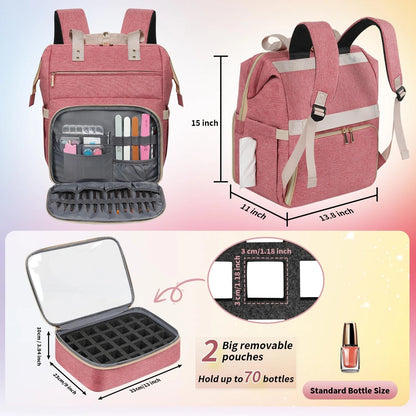 LTINVECK Nail Polish Organizer Case Backpack 15 x 13.8 x 11 inches, Pink