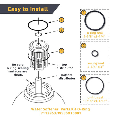7112963/WS35X10001 Water Softener O-Ring Kit, Compatible with Northstar Black
