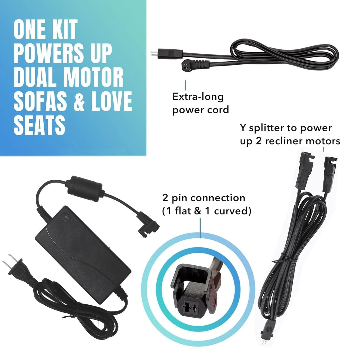 Dual Motor Power Supply Kit - Universally Compatible with black