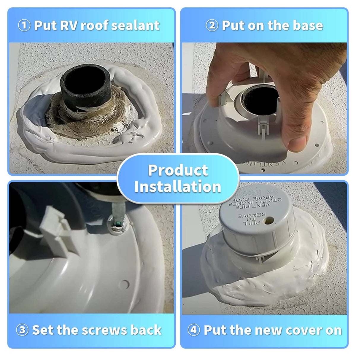 luxlead RV Plumbing Vent Caps - ID 3.8", 5.3" diameter base, 3" tall, White