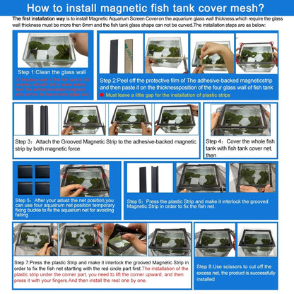Magnetic Aquarium Cover lid Fish Tank Anti-Jumping net Big size, black