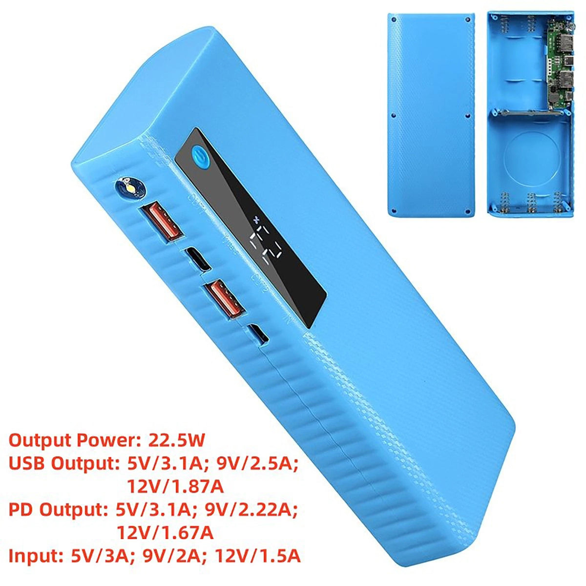 Blue DIY Power Bank Box 5*21700 Battery Charger Case PD22.5W Fast Charging Box E