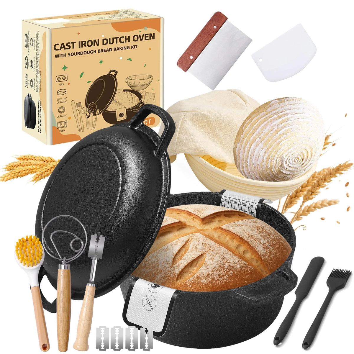 Pre-Seasoned Cast Iron Dutch Oven for Bread Baking - 5 quarts,