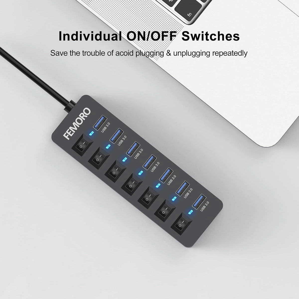 Powered USB Hub 3.0, 5Gbps Data Transfer 7 1 Pack, 7 3.0 +1 Charging