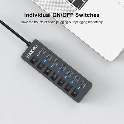 Powered USB Hub 3.0, 5Gbps Data Transfer 7 1 Pack, 7 3.0 +1 Charging