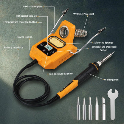60W Cordless Soldering Station w 2 Auxiliary Arms for Dewalt 20V Battery Digital
