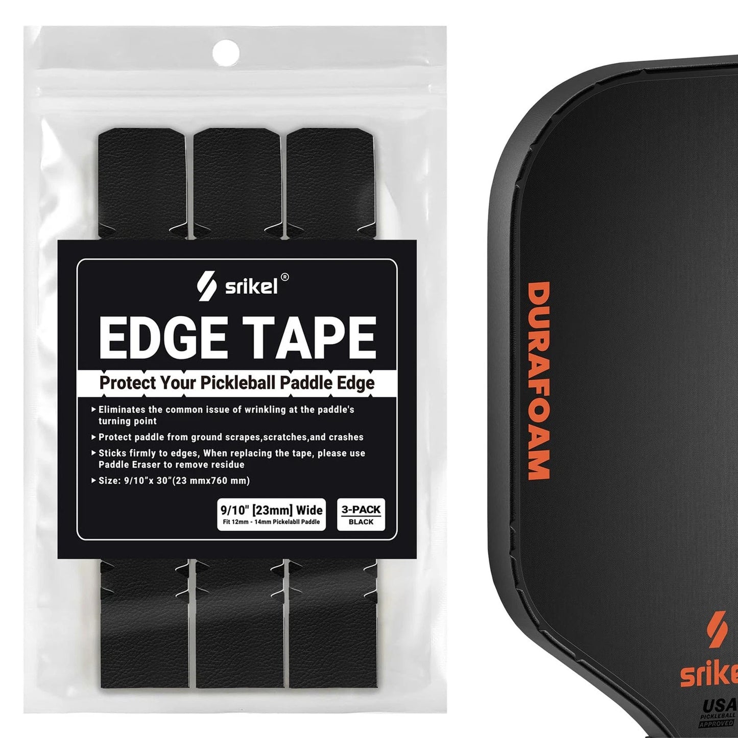 Srikel Pickleball Edge Guard Tape – Paddle 12-14mm Paddle, black