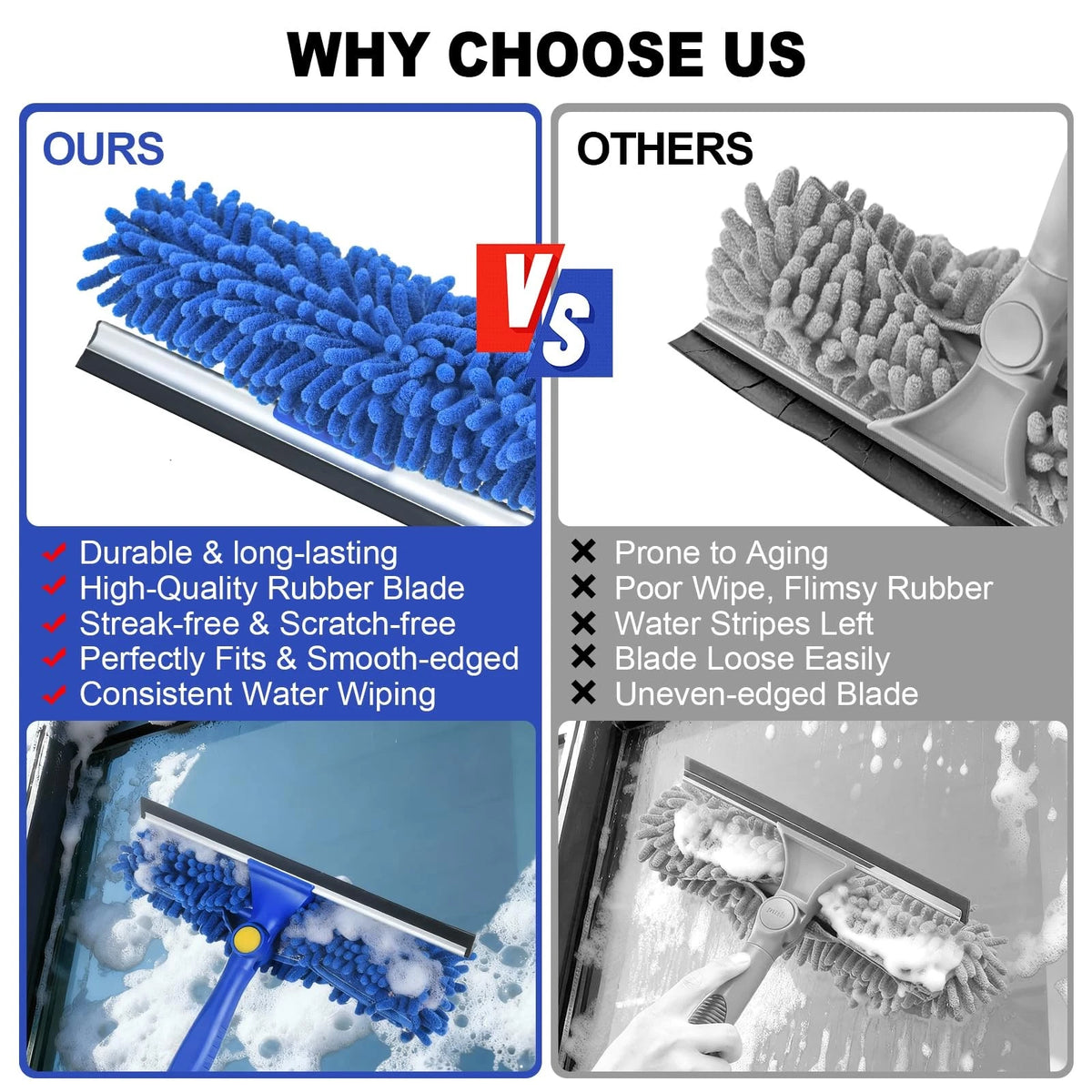 Wontolf 4-in-1 Window Squeegee, 79'' Cleaner Tool with 79'', Blue