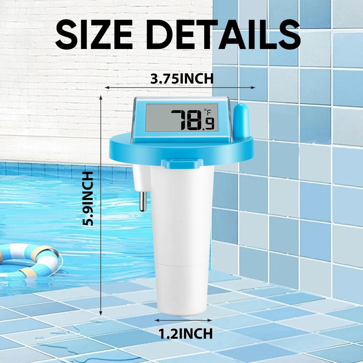 Solar Pool Thermometer Floating Easy Read - IPX8 Waterproof Digital Blue