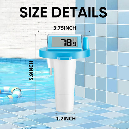 Solar Pool Thermometer Floating Easy Read - IPX8 Waterproof Digital Blue
