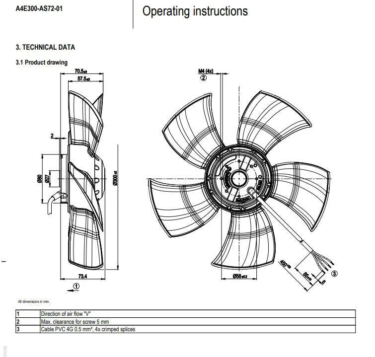 Ebmpapst Fan A4E300-AS72-01 Axial Flow Fan 230VAC 72/96W Φ300MM IP44 Cooling Fan