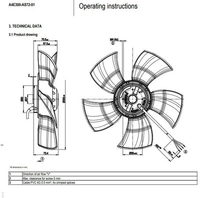 Ebmpapst Fan A4E300-AS72-01 Axial Flow Fan 230VAC 72/96W Φ300MM IP44 Cooling Fan