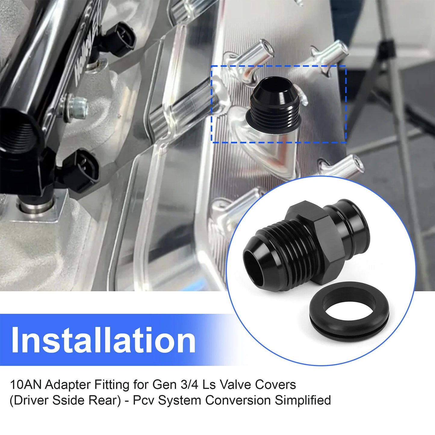 ‌10AN Aluminum Push fit Valve Cover Grommet for GM LS Engines - Black