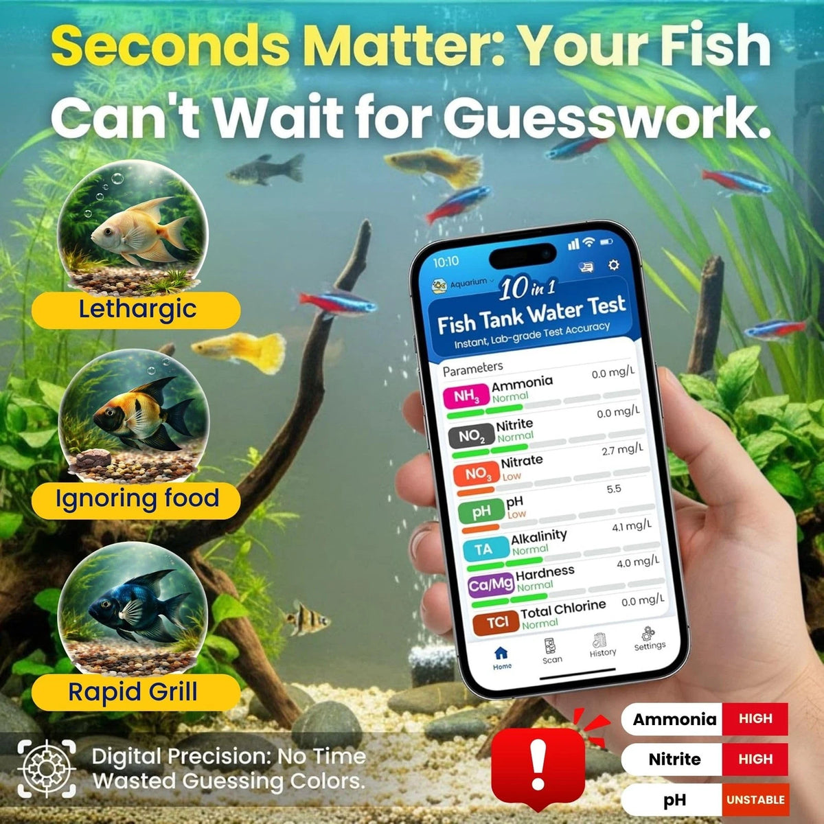 DROPLYTIX Digital Aquarium Water Test Kit, App-Enabled 10-in-1 Freshwater &...