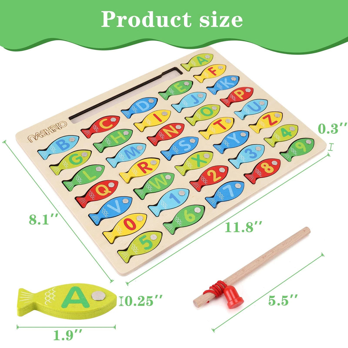 Magnetic Wooden Fishing Game Toy for Toddlers, Alphabet Medium, Multicolor