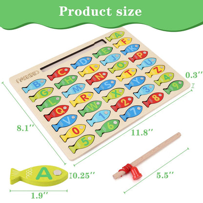 Magnetic Wooden Fishing Game Toy for Toddlers, Alphabet Medium, Multicolor