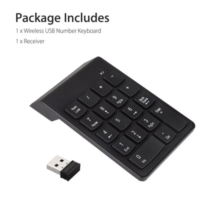 Plug-N-Play 18-Key 2.4GHz Wireless USB Number Keyboard For Laptop/Desktop PC