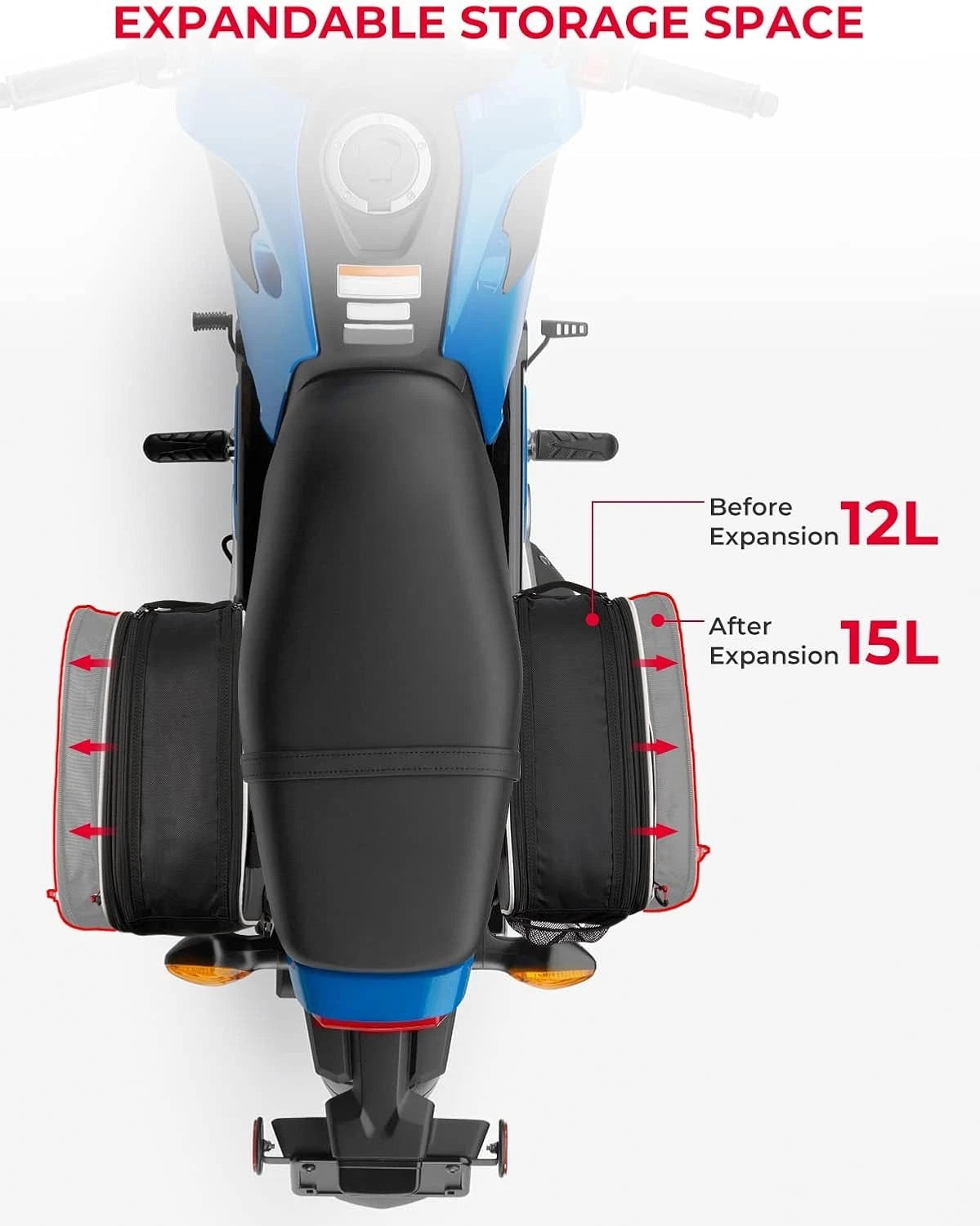 KEMIMOTO Motorcycle Saddlebags Bag Expandable 24-30L (15L*2) One Size, Black