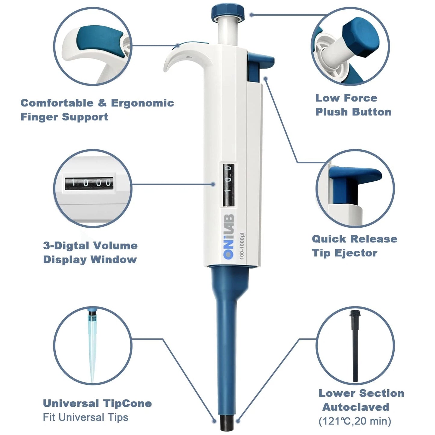 ONiLAB 5-50μl Single-Channel Manual Adjustable Variable Volume