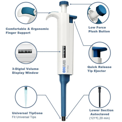 ONiLAB 5-50μl Single-Channel Manual Adjustable Variable Volume