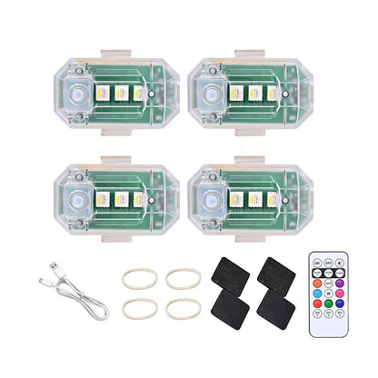 4Pcs Wireless LED Strobe Light with Remote Control RGB 8 Colors Warning Lights
