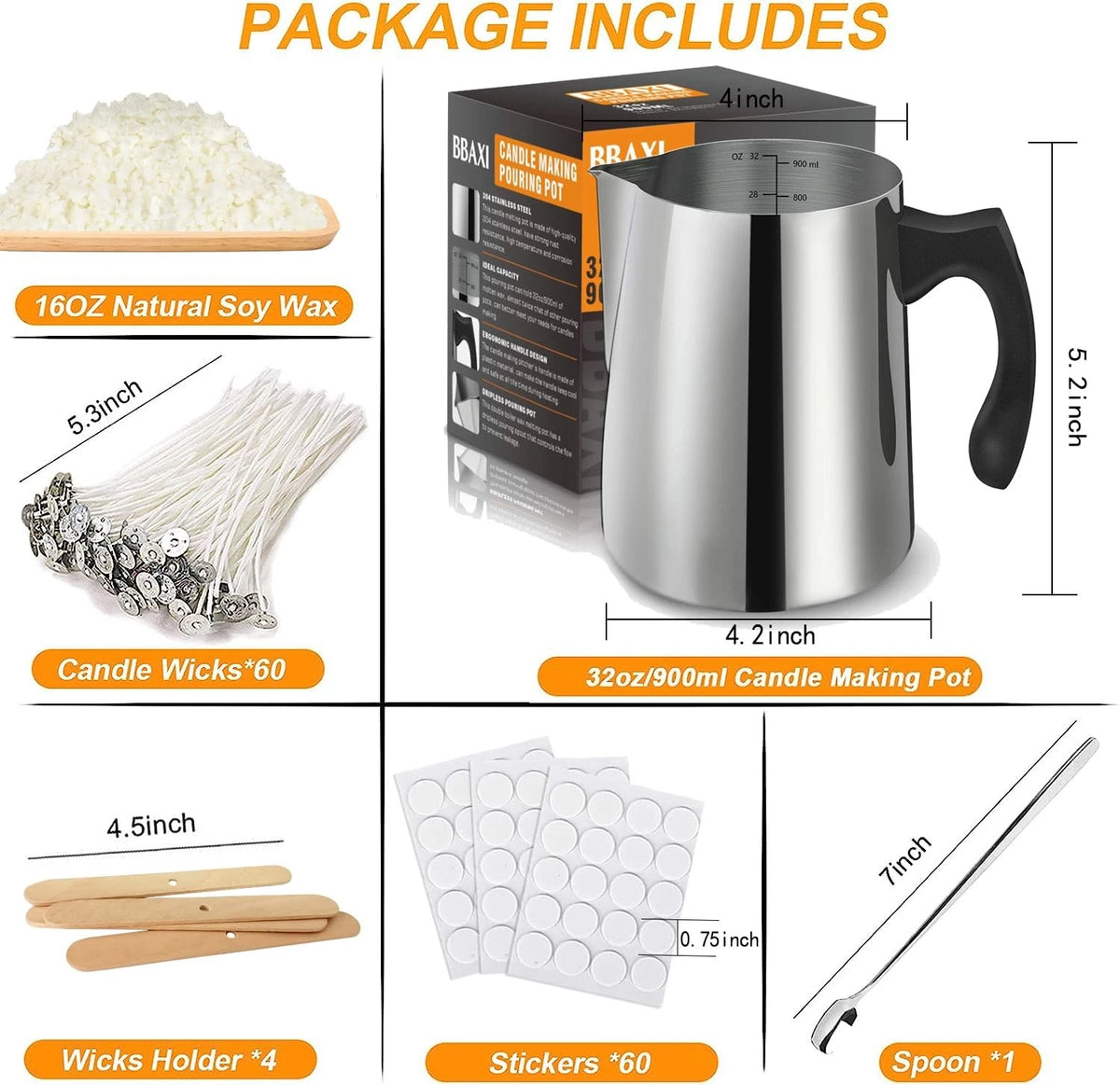 BBAXI Candle Making Kit - 32oz Pouring Pot, 16oz Soy making kit,