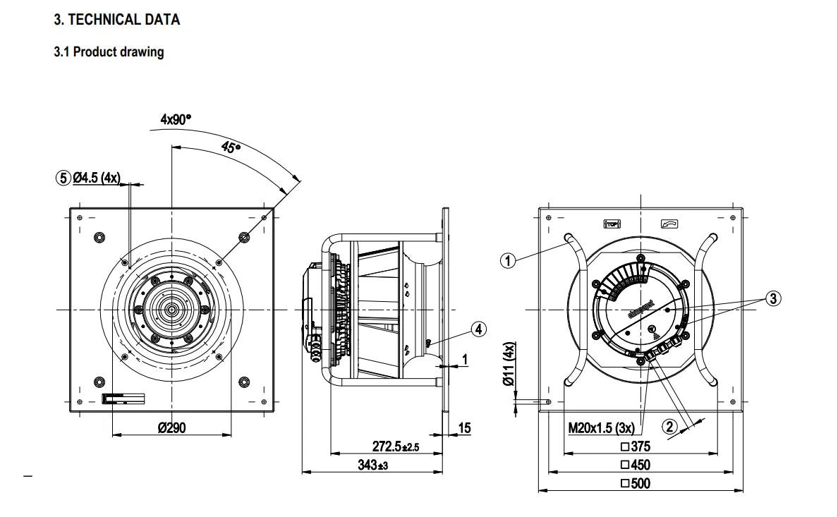 Ebmpapst K3G310-PV69-03/F01  EC Fan 3~  400V 4.7A 3050W Centrifugal Cooling Fan