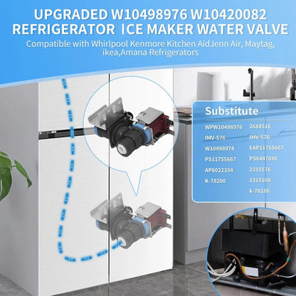 Replacement Water Valve W10498976 for Whirlpool Maytag Kenmore Fridge Ice Maker