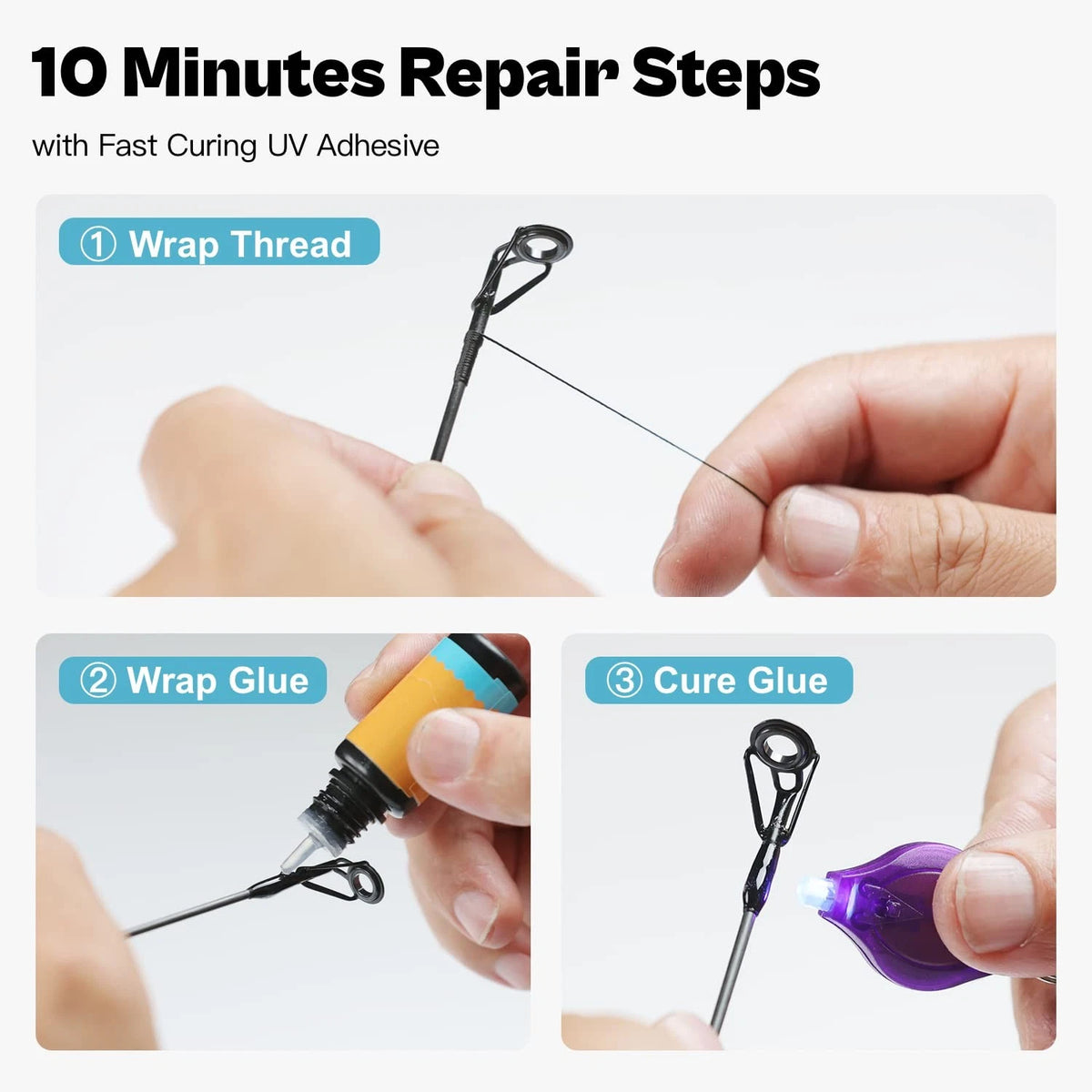 Fishing Rod Tip Repair Kit with Glue, Complete Large, Quick Fix