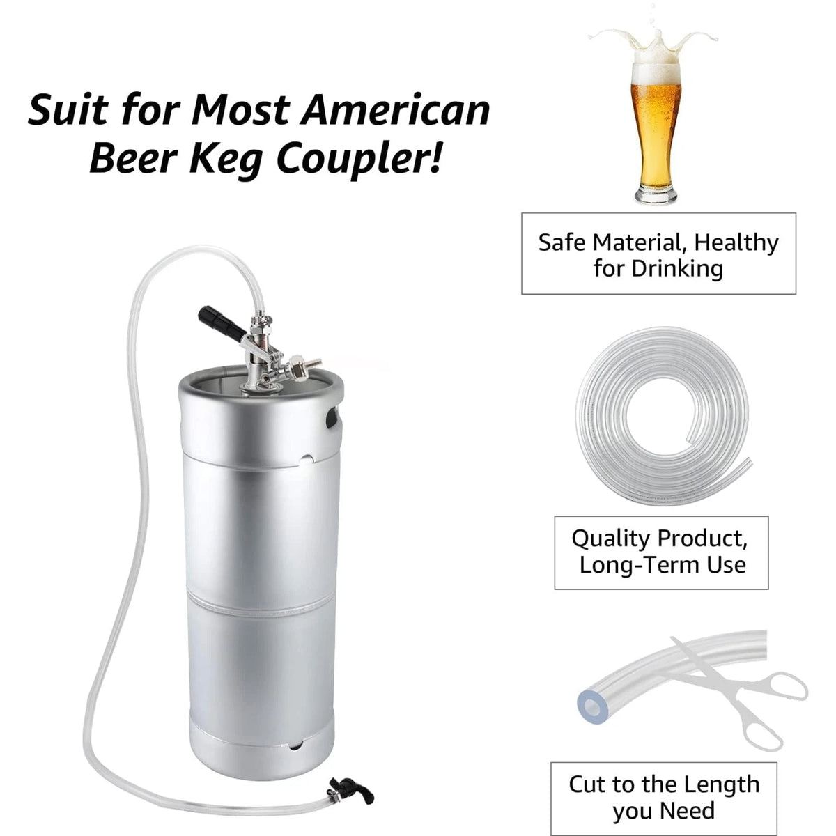 10ft Kegerator Beer Line Tubing 3/16" with Barb Fitting, Clear