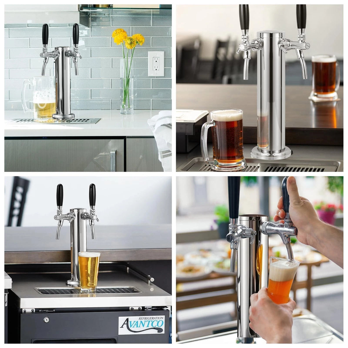 Adjustable Dual Tap Kegerator Tower Draft Beer 3 beer tap tower, Silver