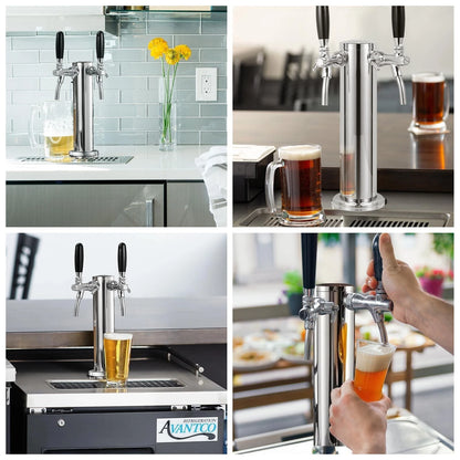 Adjustable Dual Tap Kegerator Tower Draft Beer 3 beer tap tower, Silver