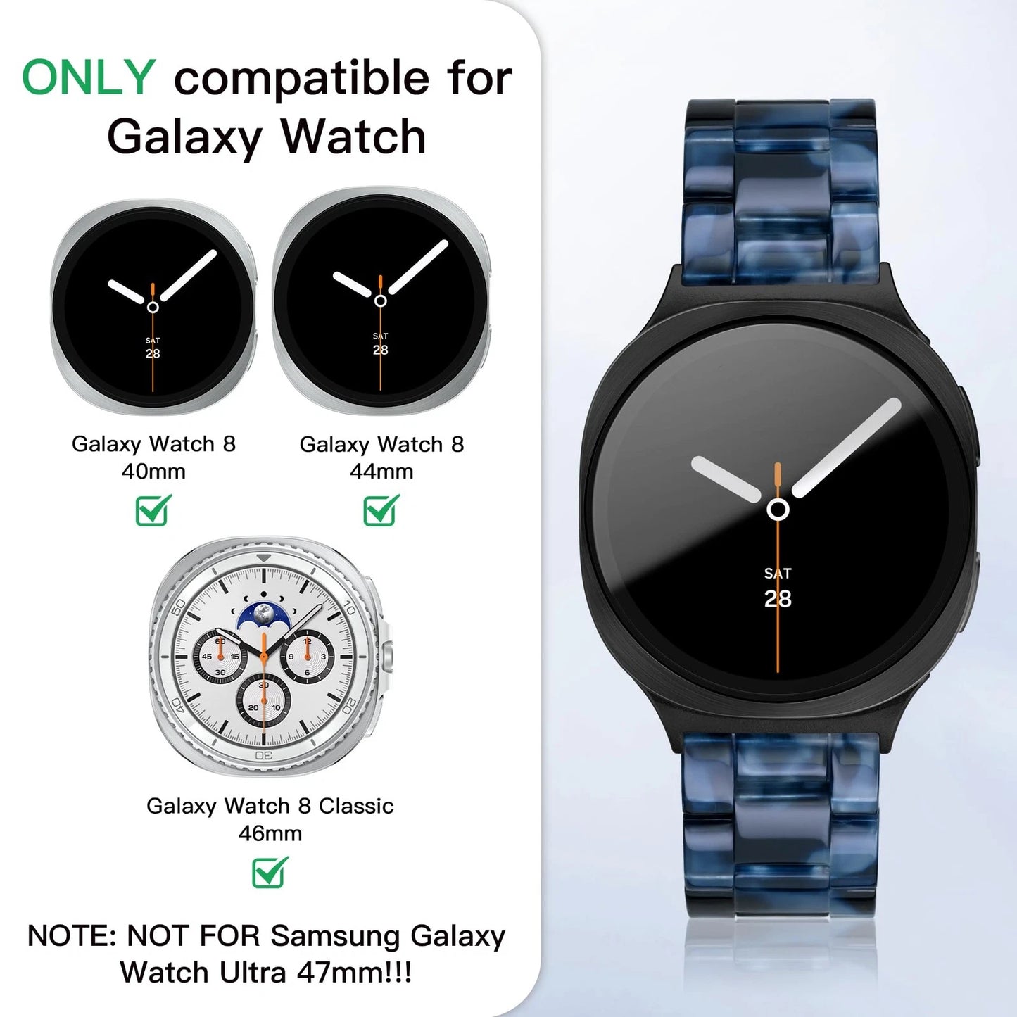 G-ficu Resin Band for Samsung Galaxy Watch 8/8Classic Band, Dark Blue