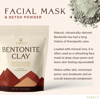 YARELI Bentonite Clay Powder Facial Mask & Cleansing 32 Ounce (Pack of 1)