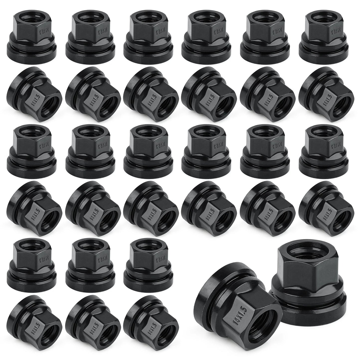 32PCS Black Wheel Lug Nuts 14x1.5 Flat Washer Fit Ford F250 F350 2003-2023