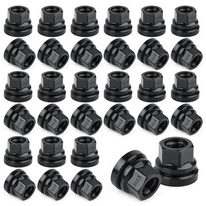 32PCS Black Wheel Lug Nuts 14x1.5 Flat Washer Fit Ford F250 F350 2003-2023