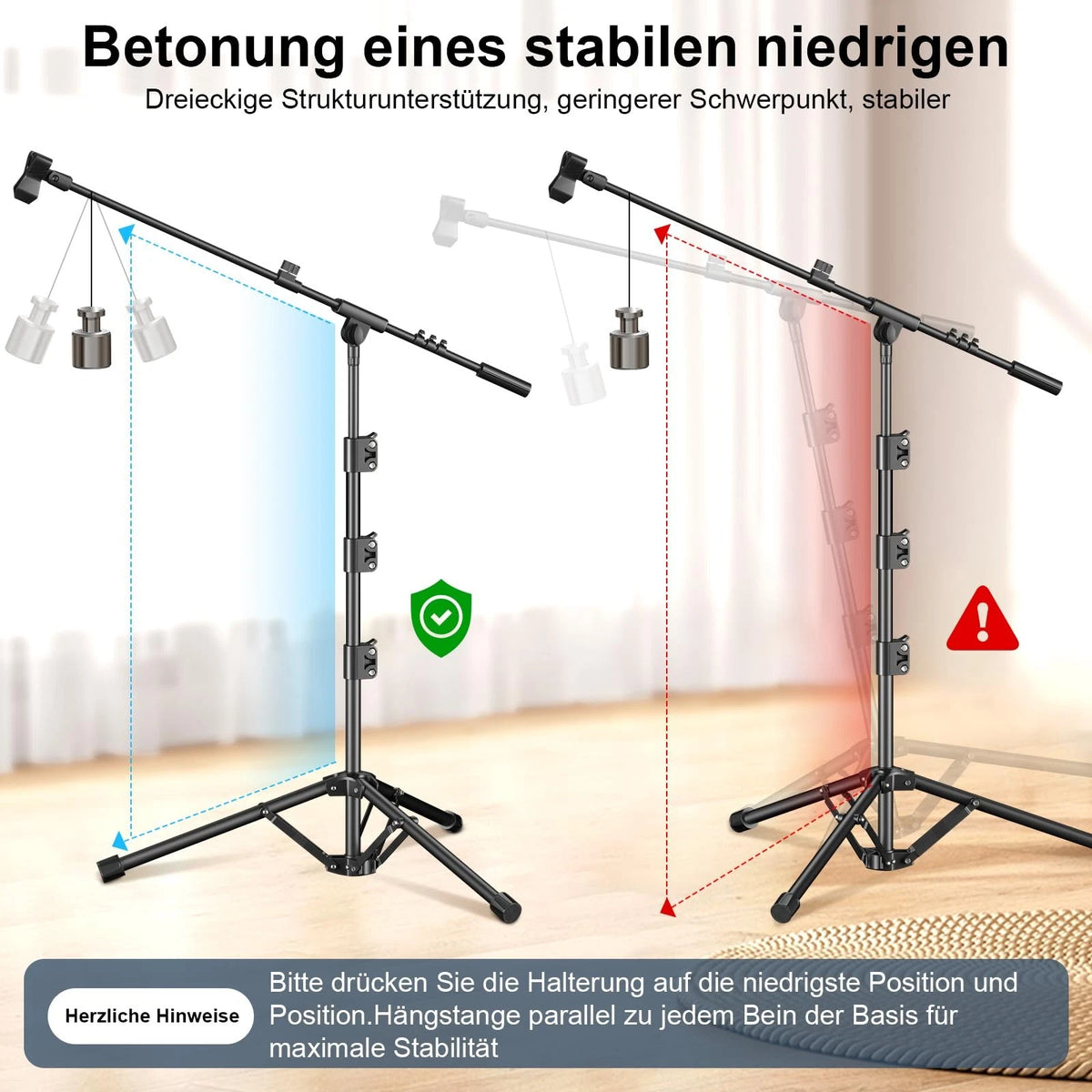 Microphone Stand, Tripod Boom Arm Floor Mic Stand Height Adjustable Heavy M-2