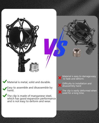 Boseen Universal Microphone Shock Mount, Mic Clip Holder for Diameter Black