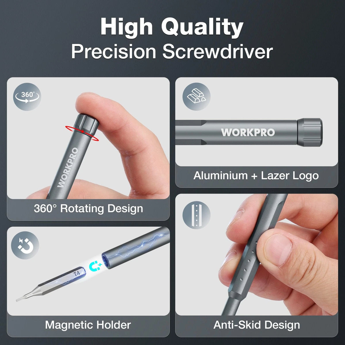 WORKPRO 60-in-1 Precision Screwdriver Set with Pop-up Magnetic Case, Grey