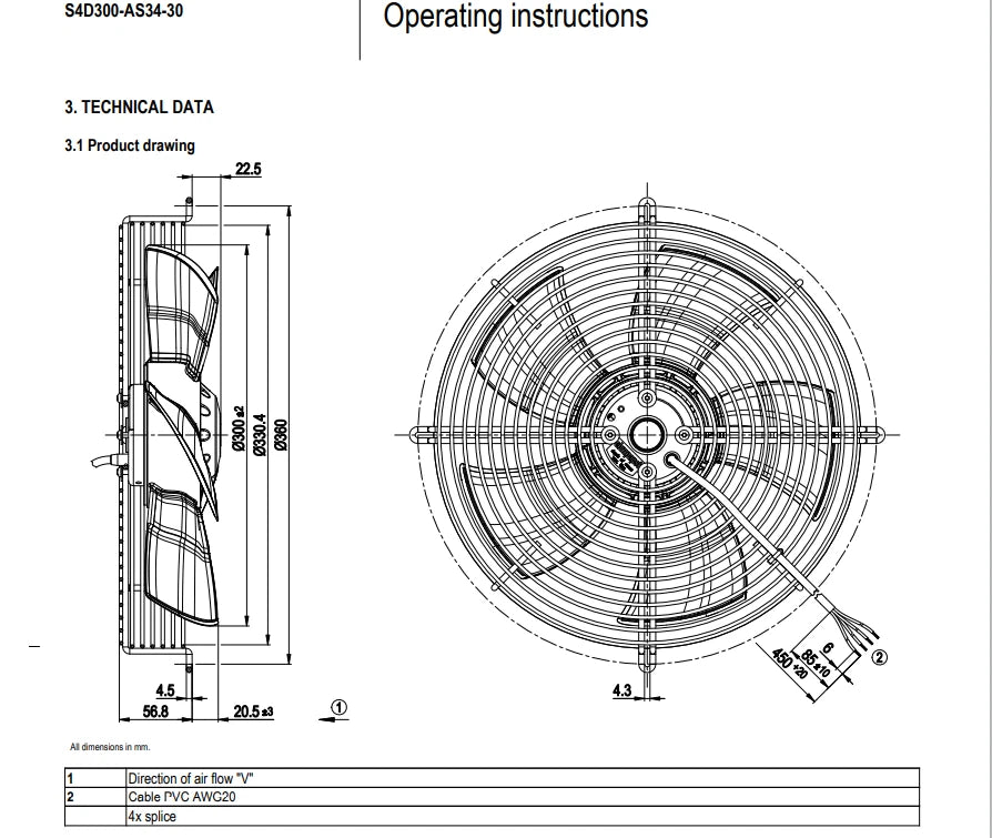 Ebmpapst S4D300-AS34-30 Axial Fan 400VAC 300MM 68/90W Air Conditioning Fan