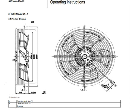 Ebmpapst S4D300-AS34-30 Axial Fan 400VAC 300MM 68/90W Air Conditioning Fan