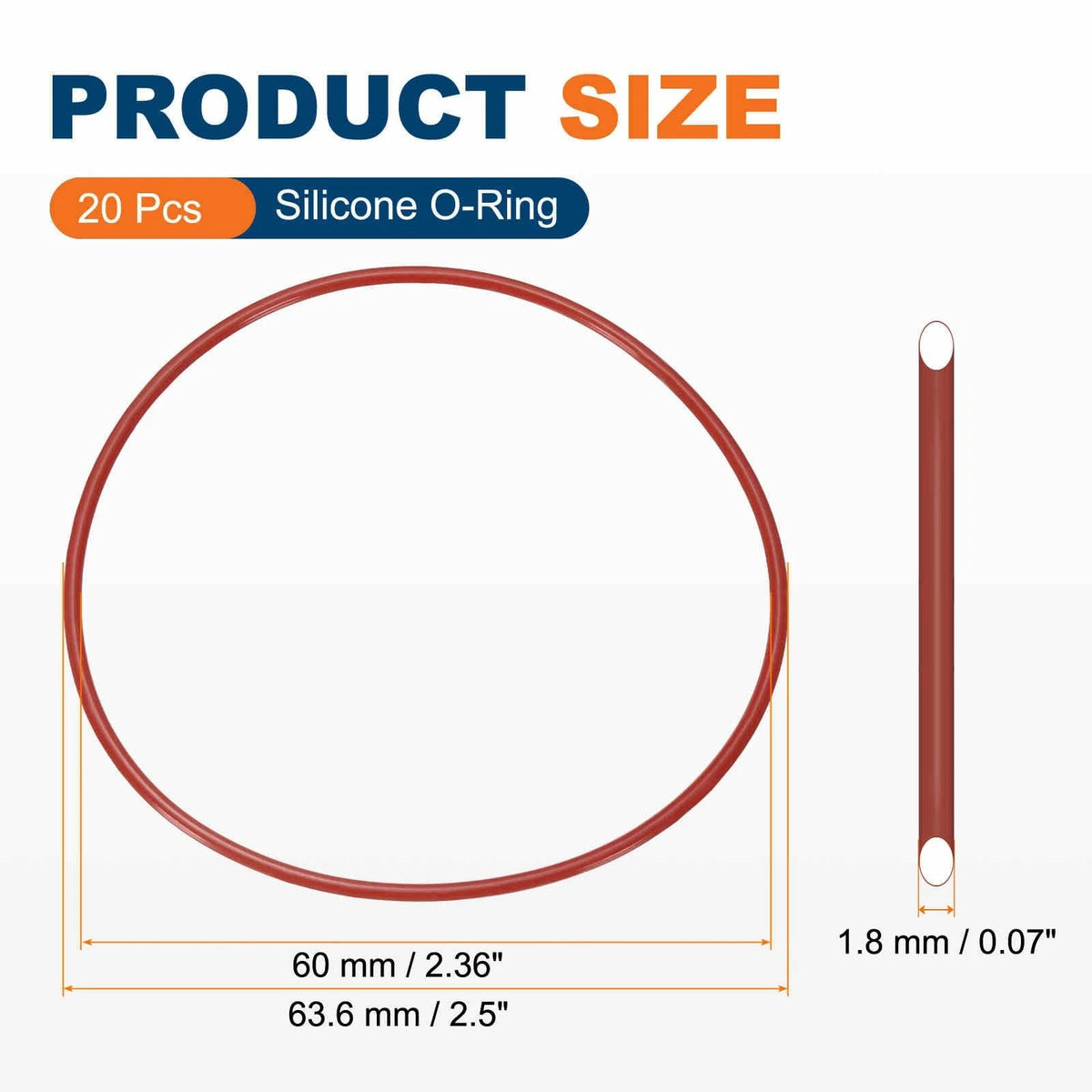 DEFANEX 20pcs Silicone O-Ring (63.6mm OD 60mm ID 1.8mm 63.6mm x x