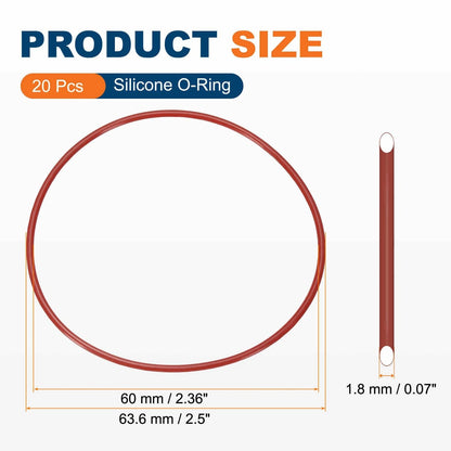 DEFANEX 20pcs Silicone O-Ring (63.6mm OD 60mm ID 1.8mm 63.6mm x x