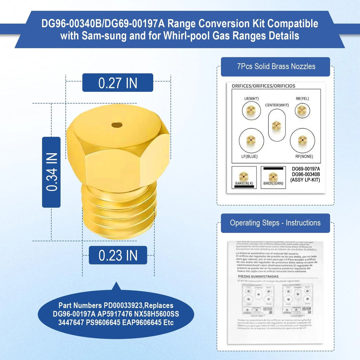 DG96-00340B/DG69-00197A LP DG96-00340B Oven Gas Range Conversion Kit, Yellow