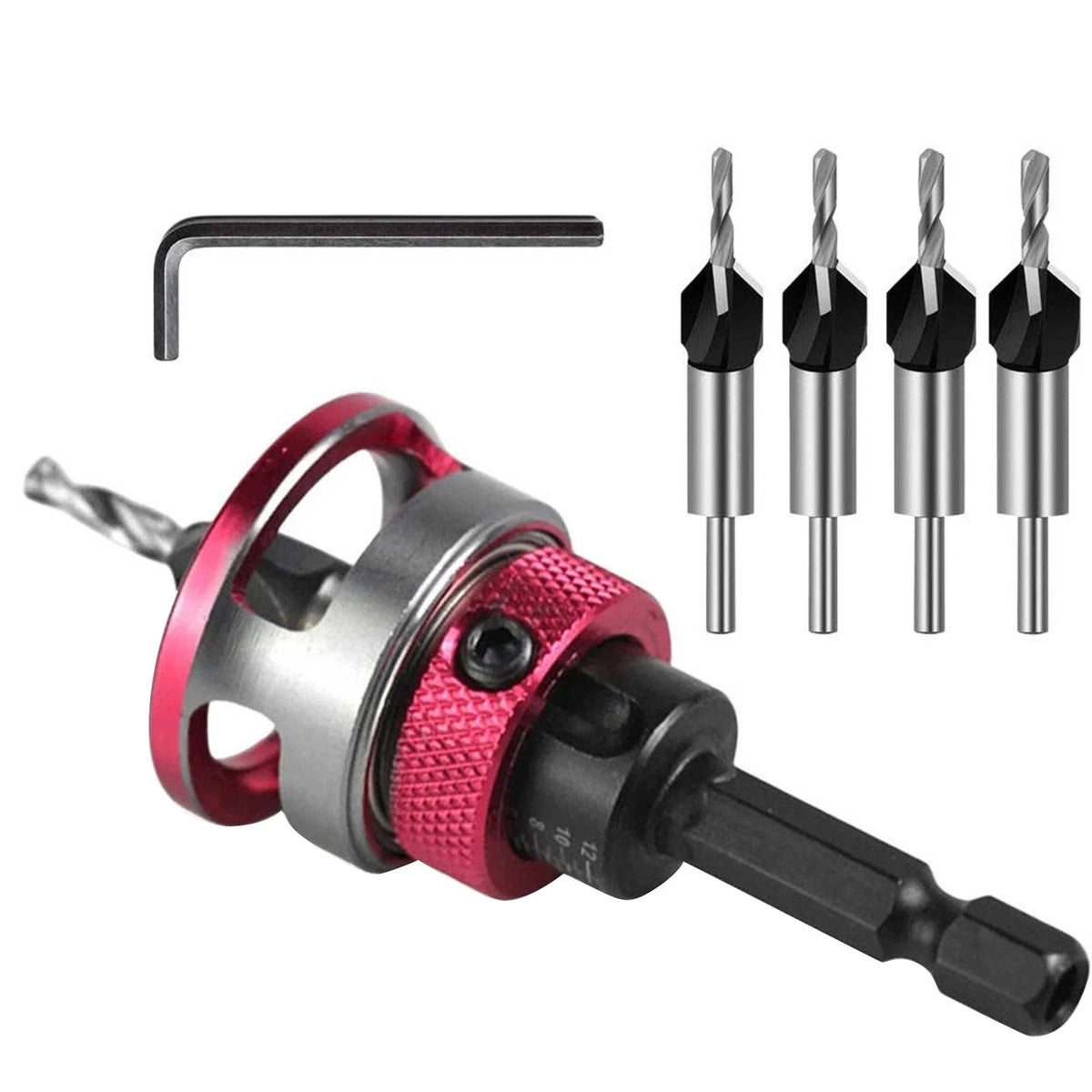 6PCS Adjustable Depth Countersink Set for Wood Screw Holes and Head Sinking